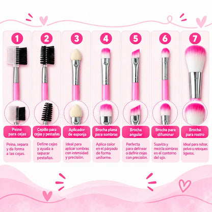 Set de 7 Brochas de Maquillaje con Estuche Rosa
