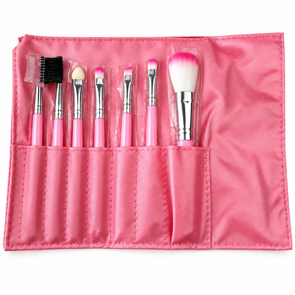 Set de 7 Brochas de Maquillaje con Estuche Rosa