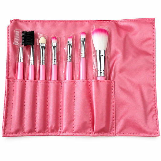 Set de 7 Brochas de Maquillaje con Estuche Rosa