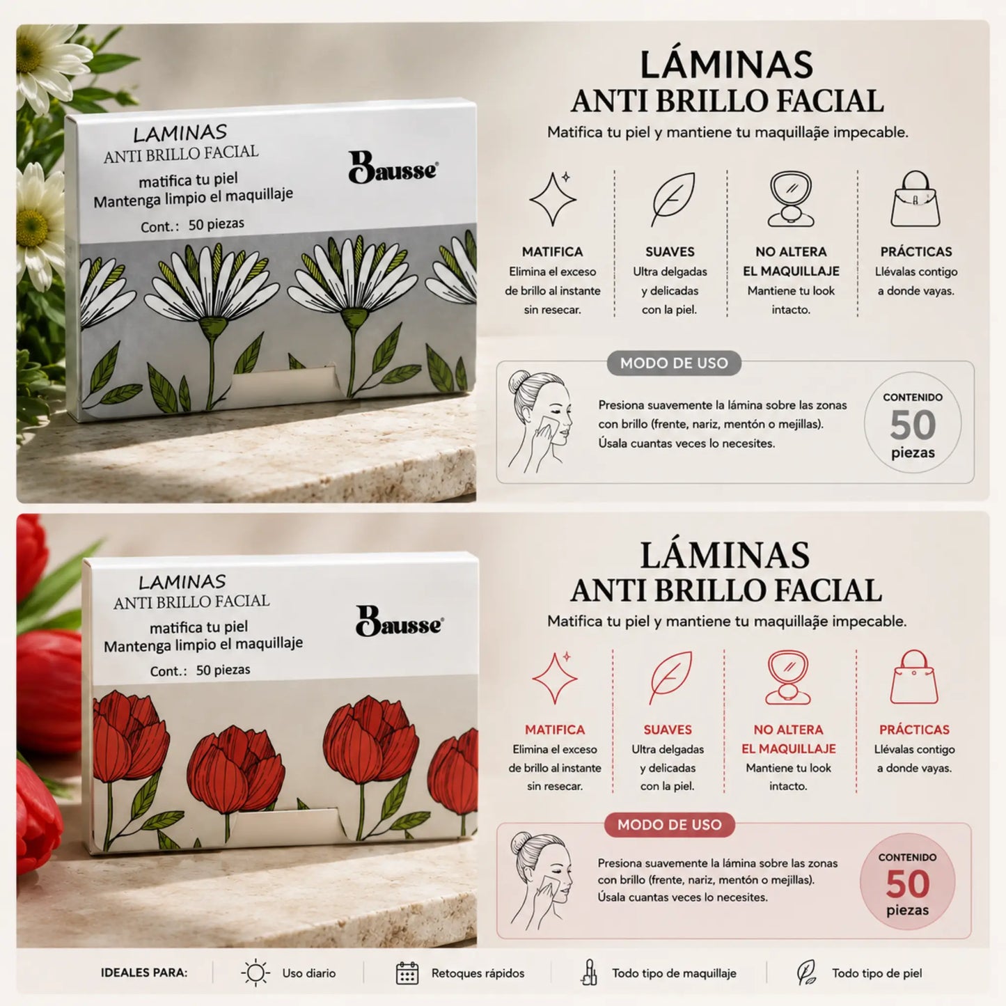 Láminas Anti Brillo Facial