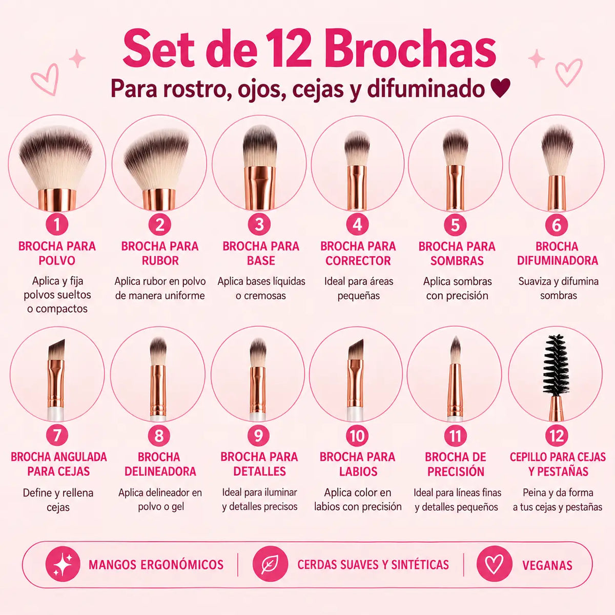 Set de 12 Brochas de Maquillaje con Estuche