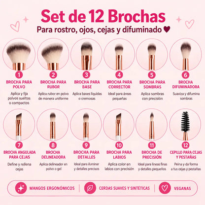 Set de 12 Brochas de Maquillaje con Estuche